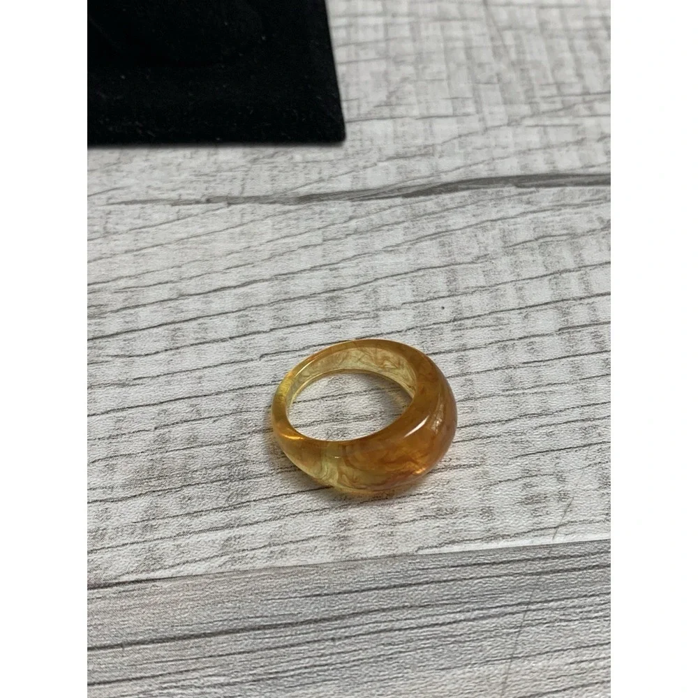 Yellow Marbling Acrylic Ring ~ Size 7.5